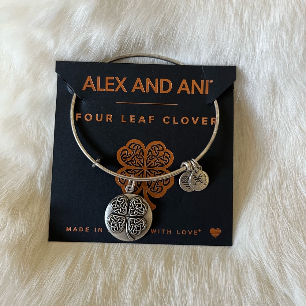 Alex and Ani Silver-Tone “Four Leaf Clover” Charm Bangle